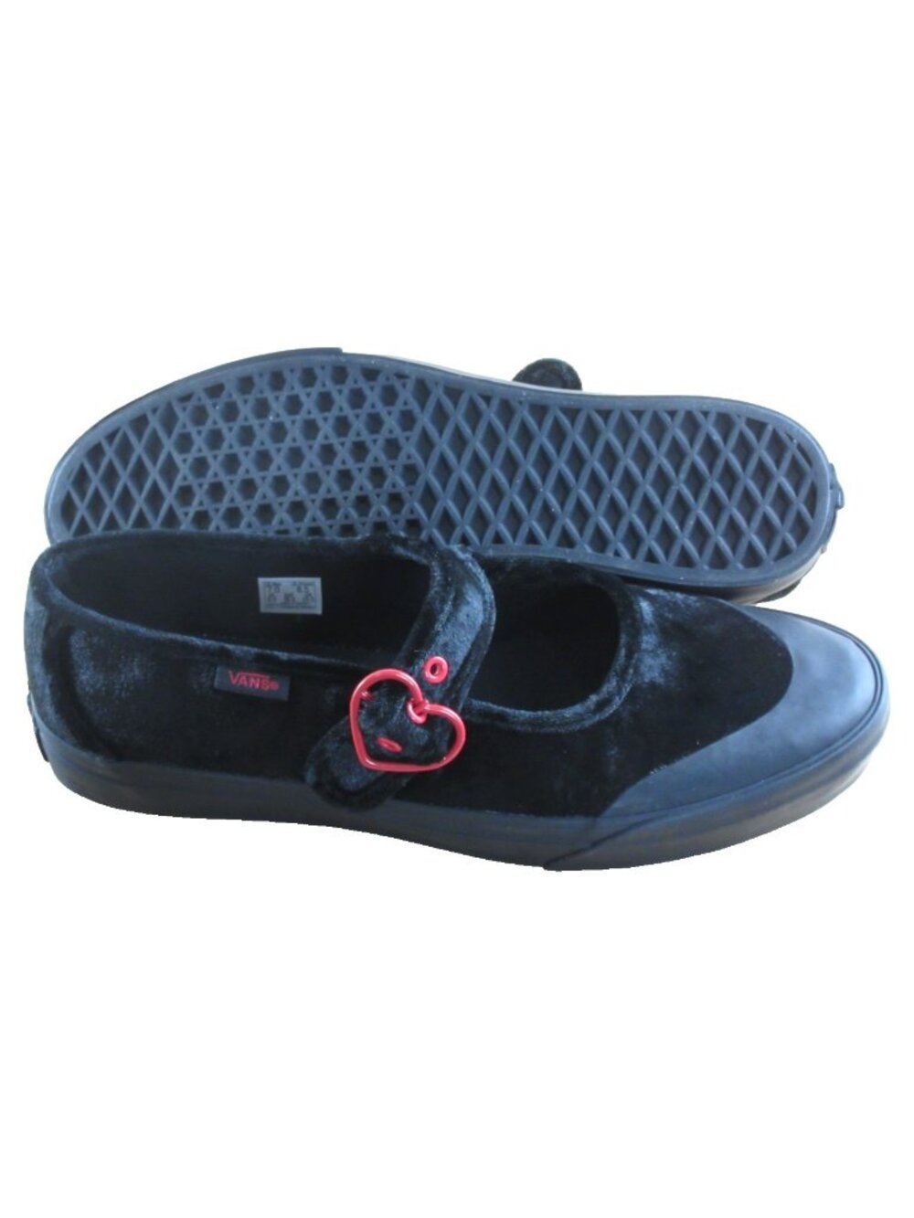 Vans Women's Mary Jane Hearts Black Red Velvet adjustable Sneakers Size 8 NEW - Picture 3 of 6